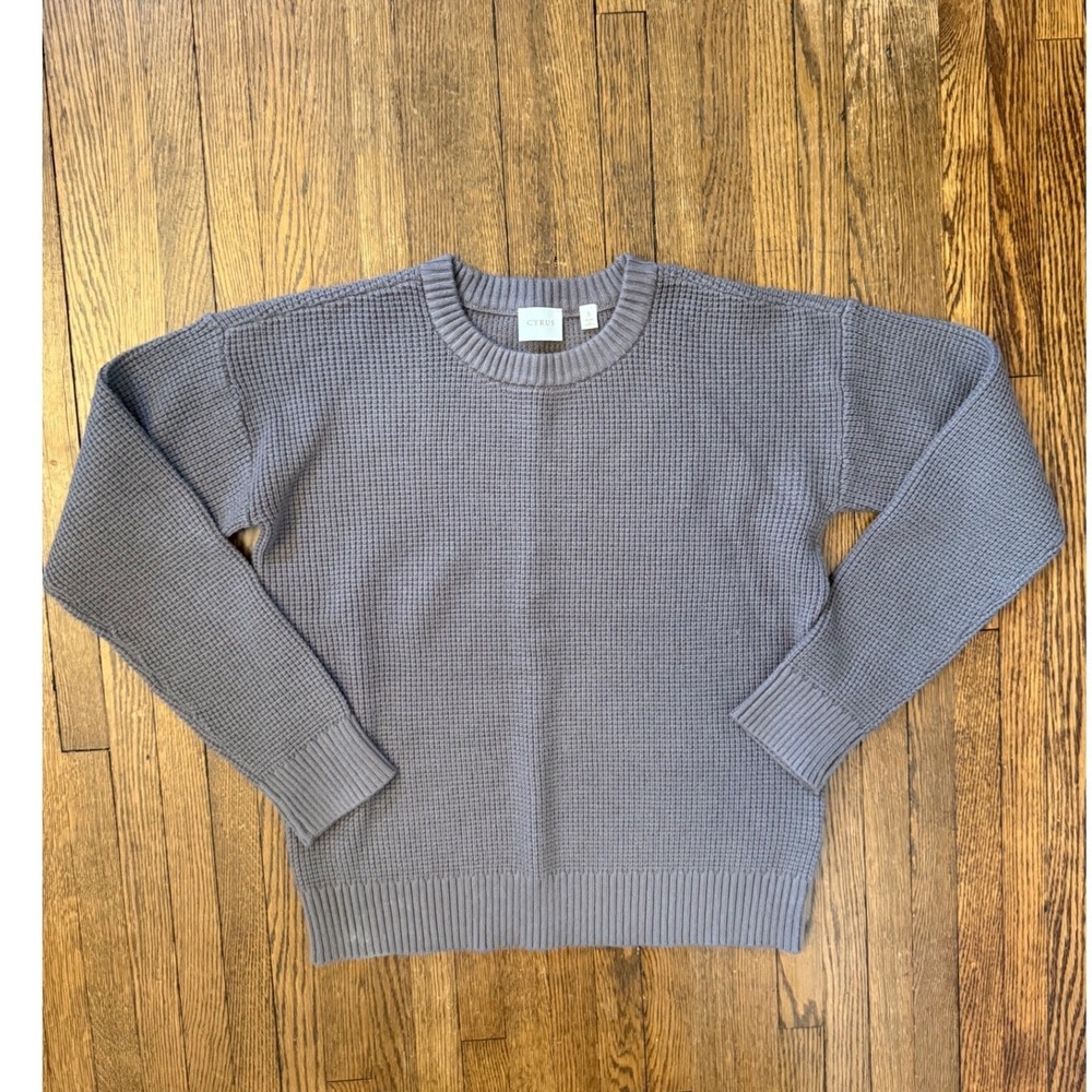 Cyrus Womens Brown Grey Waffle Knit Crewneck Pullover Sweater Size S Long Sleeve